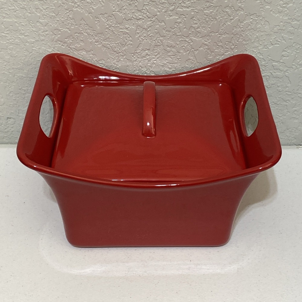 Rachel Ray 4 Quart Red Square Stoneware Casserole Dish With Lid And Handles